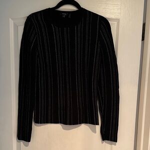Theory Black and White Striped Crew Neck Sweater
